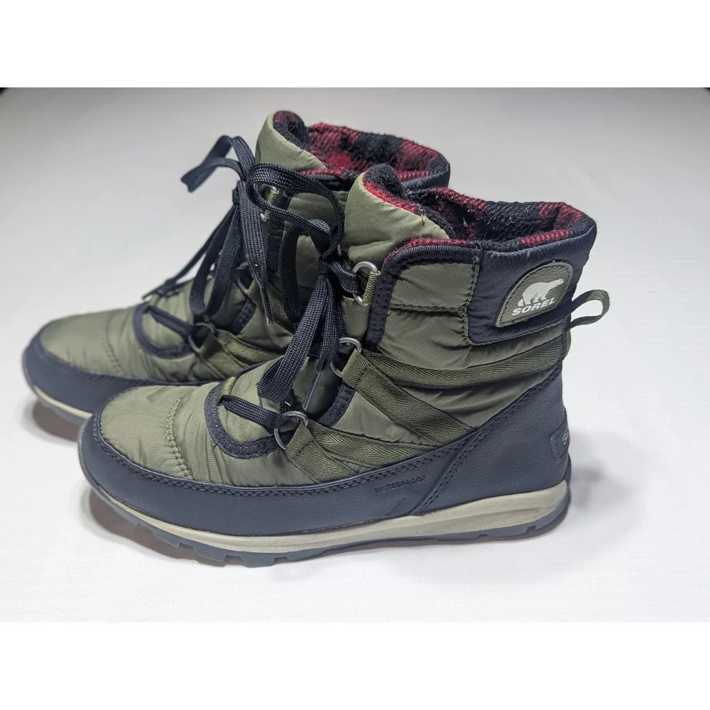 Sorel Whitney Short Lace 6.5 Olive Green Waterproof Boots Buffalo Plaid Gorpcore